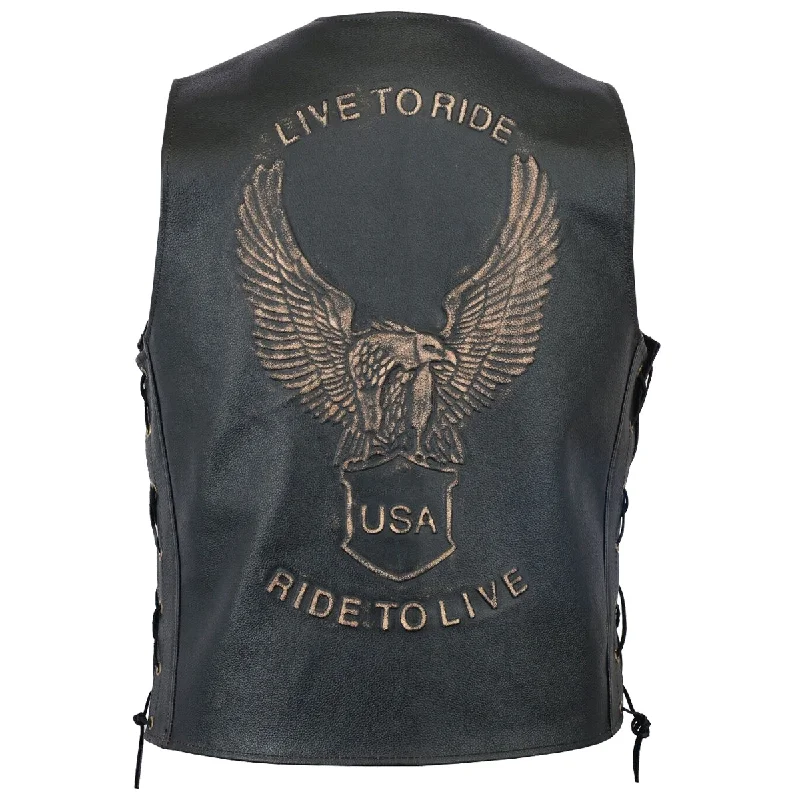 Women’s zippered coats for easy dressing -Men Classic Embossed Eagle Motorcycle Waistcoat