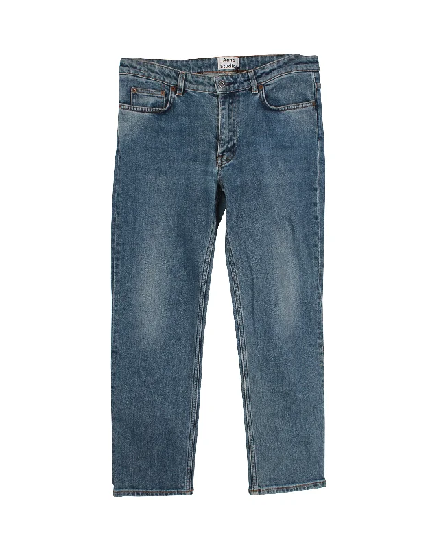 Women’s corduroy shorts for fall style -Acne Studios Row Straight Cut Jeans in Blue Cotton Denim