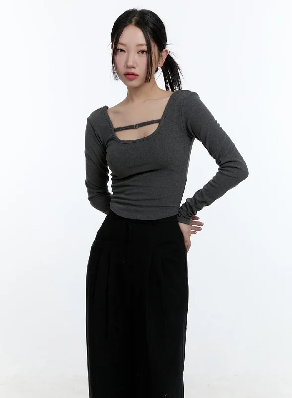 Women’s zip-up tops for easy wear -U Neck Solid Crop Tee CD420