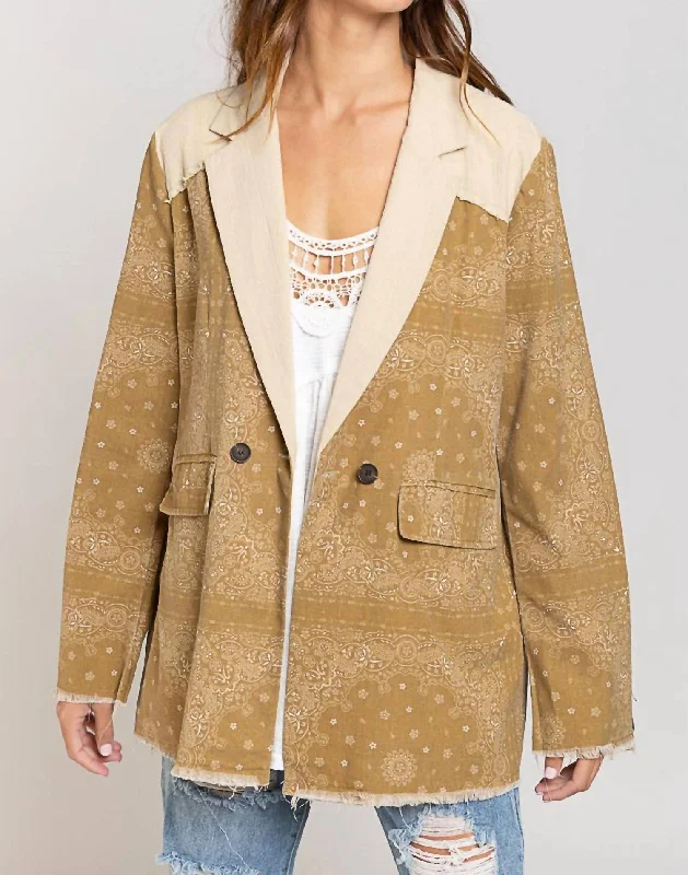 Women’s car coats for classic silhouette -Bandana Print Blazer In Mustard