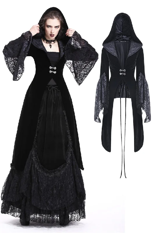 Women’s printed jackets for unique style -Gothic velvet hooded jacket JW159