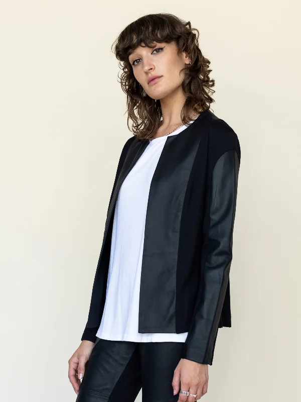 Women’s zip-up rain jackets for rainy days -Leather and Ponti Jacket