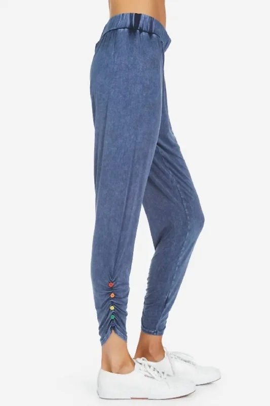 Women’s pleated pants for sophisticated look -Button Sweatpant In Blue