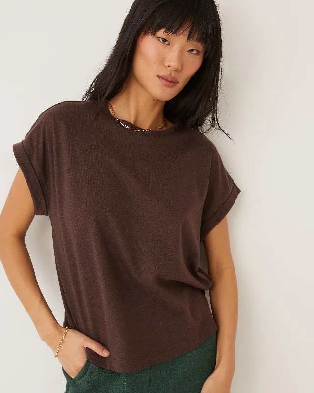 Women’s mock neck tops for cozy elegance -The Supersoft Hemp T-Shirt in Dark Brown