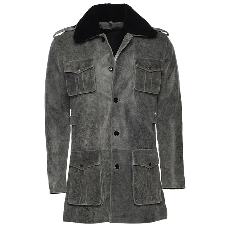 Women’s quilted vests for easy layering -Ryder vintage grey leather coat with fur collar