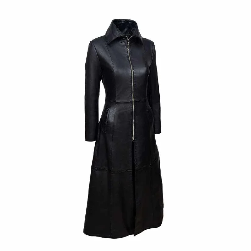 Women’s anorak jackets for wet weather -Women Vampire Black Leather Coat