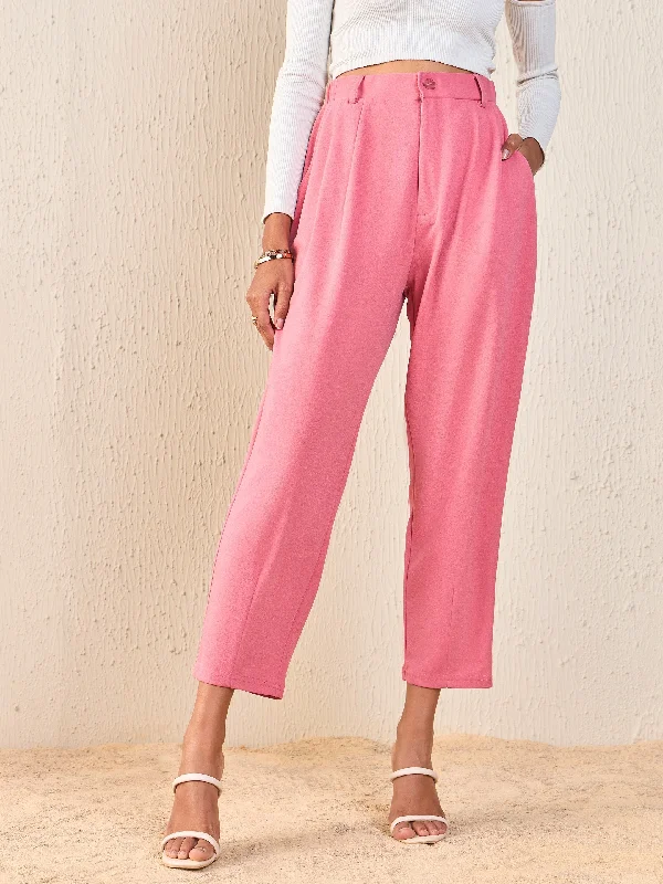 Women’s high-rise denim for flattering silhouette -Women Pink Tapered Pants