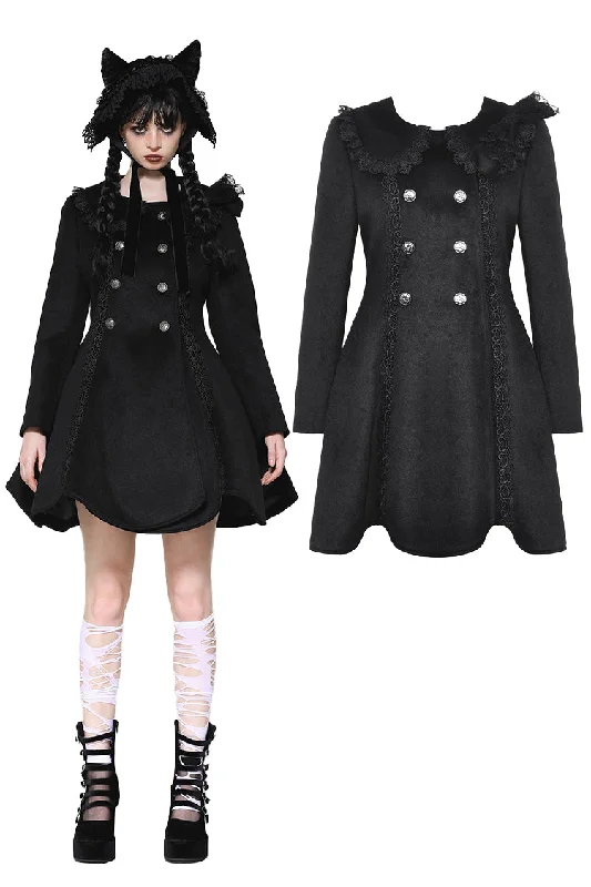 Women’s lace-up jackets for edgy details -Doll collar lolita double-breasted wool coat JW281