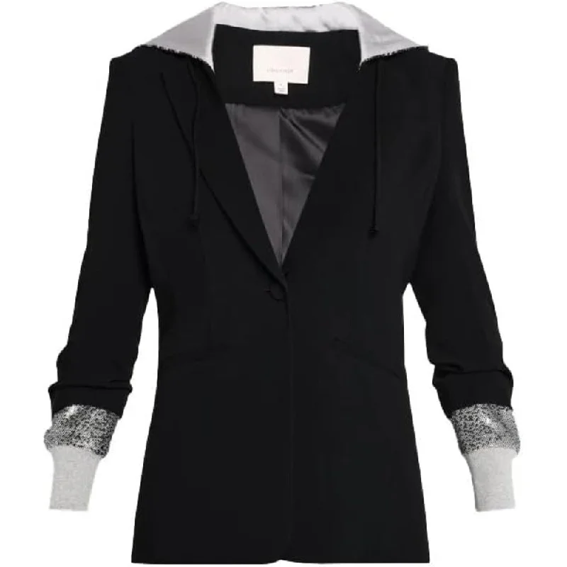 Women’s puffed sleeve jackets for dramatic flair -Cinq a Sept Women's Sequin Hooded Blazer, Black/Silver