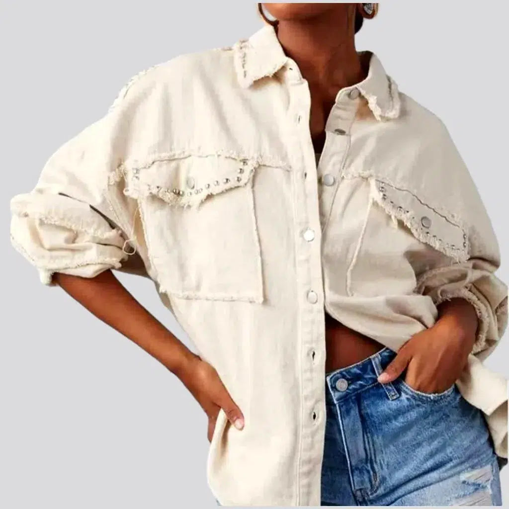 Women’s summer jackets for lightweight wear -Distressed women's jeans jacket