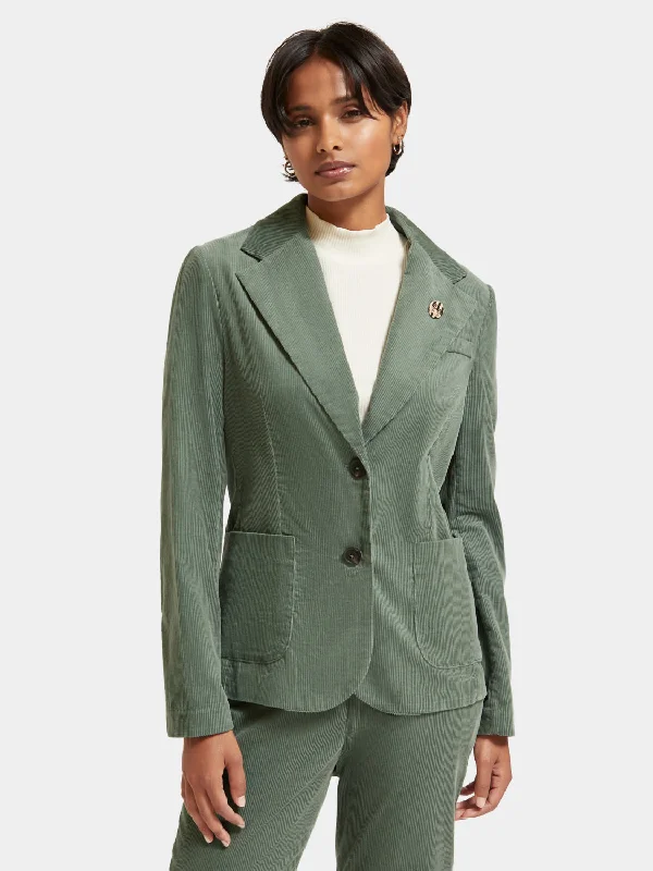 Women’s wool-blend coats for everyday wear -Single-breasted corduroy blazer