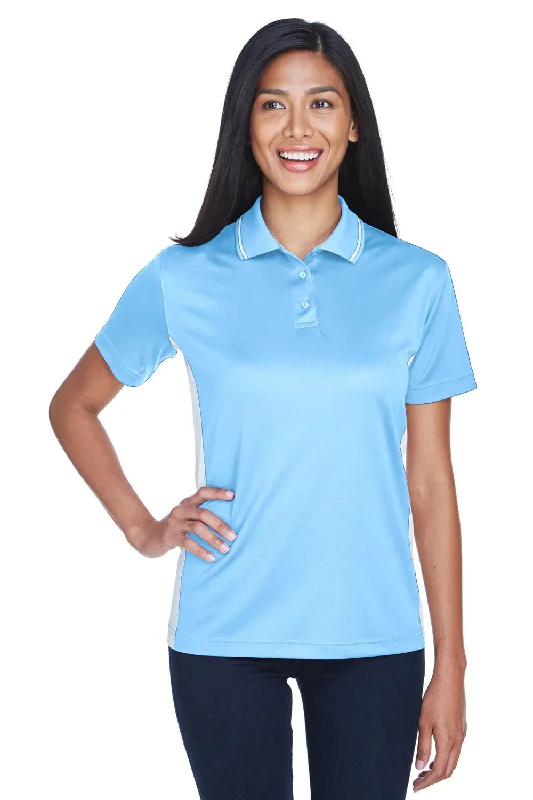 Women’s zip-up hoodie tops for casual wear -UltraClub Womens Cool & Dry Moisture Wicking Short Sleeve Polo Shirt - Columbia Blue/White