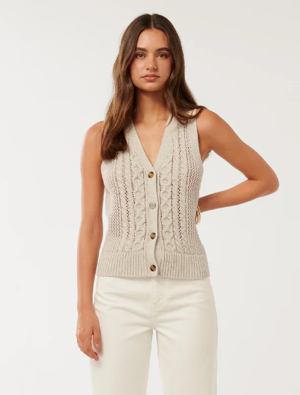 Women’s quilted vests for easy layering -Sofia Cable Knit Waistcoat