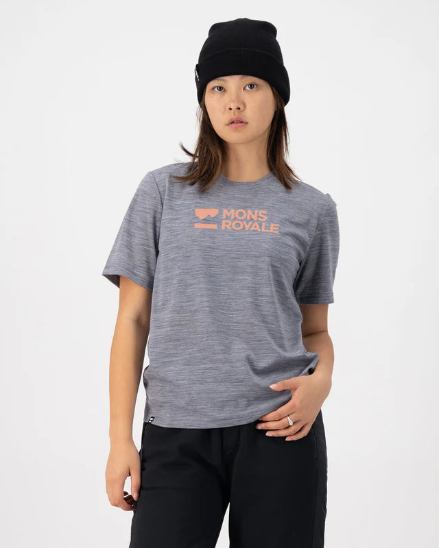 Women’s velvet tops for elegant texture -MONS ROYALE ICON T-SHIRT - GREY HEATHER