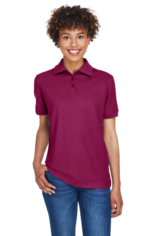 Women’s fitted cami tops for layering outfits -UltraClub Womens Whisper Short Sleeve Polo Shirt - Wine - Closeout