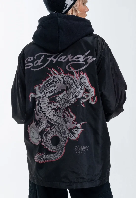 Women’s hoodie jackets for relaxed look -Womens Fireball Dragon Coach Jacket - Black