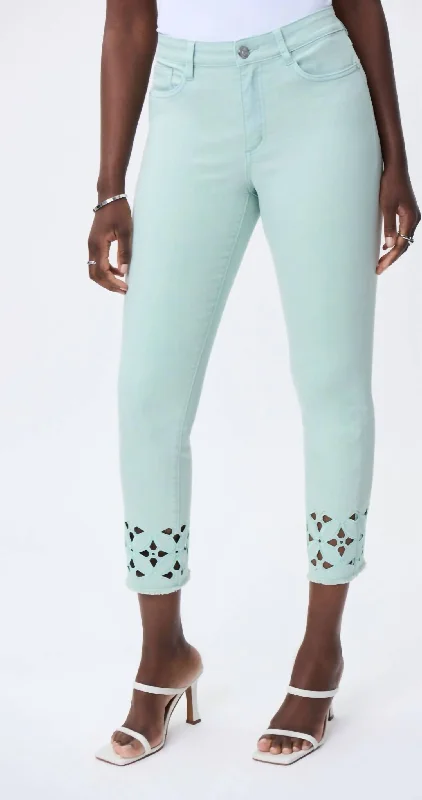 Women’s athletic leggings for fitness and comfort -Floral Cutout Pants In Mint Green