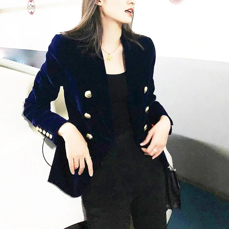 Women’s winter coats for cold weather protection -Velvet Cozy Long Sleeve Blazer