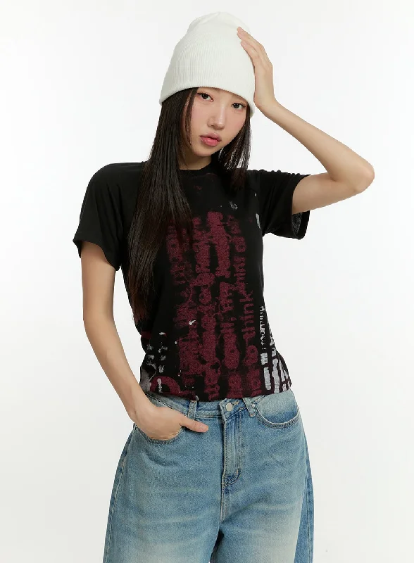 Women’s ruffle tops for feminine charm -Graphic Lettering Crop Tee CU426