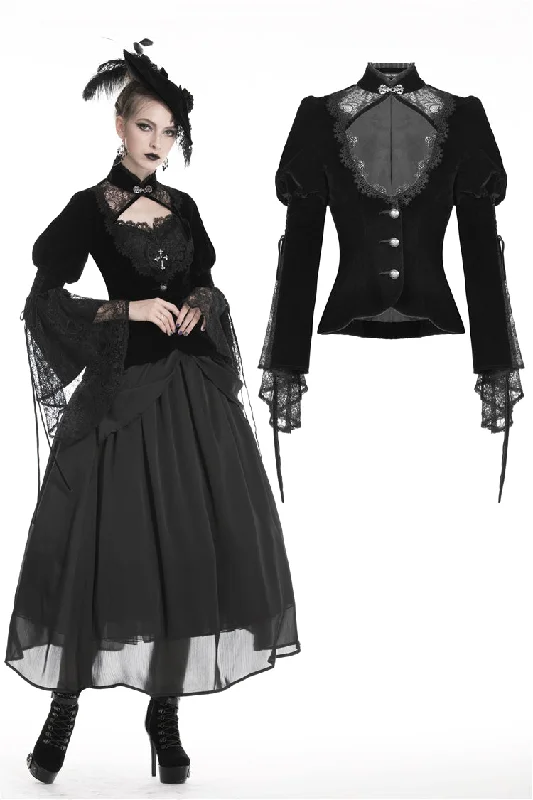 Women’s structured jackets for modern fashion -Elegant gothic velvet and lace jacket JW189