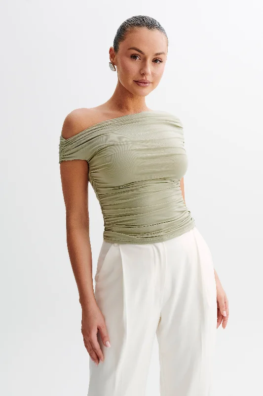 Women’s slouchy tops for laid-back fashion -Alayna Slinky Ruched Top - Sage