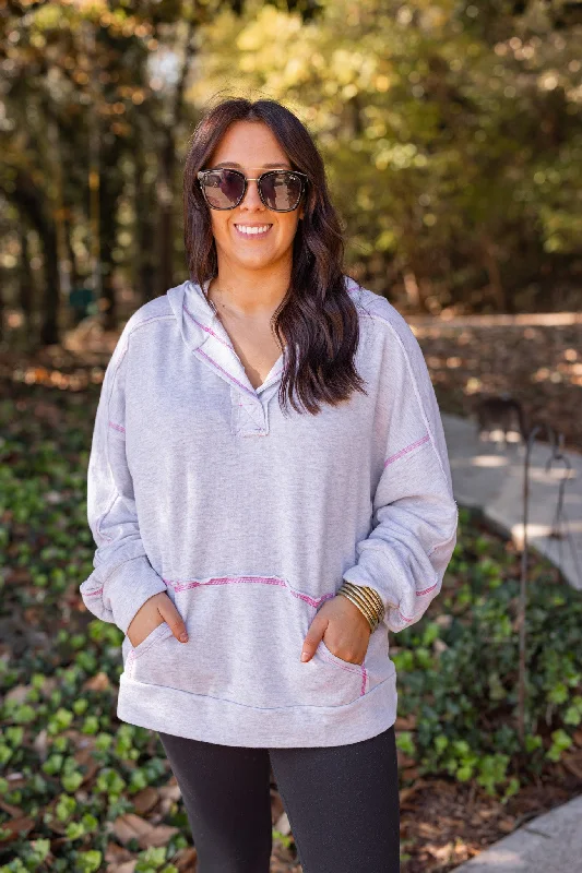 Women’s mesh tops for breathable wear -All Stitched Up Grey Hoodie