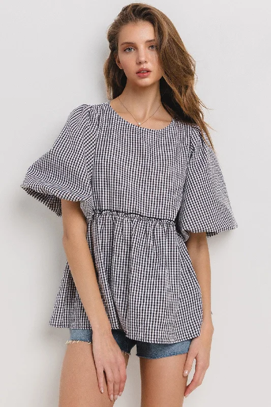 Women’s printed tops for bold patterns -Picnic Date Black Gingham Top