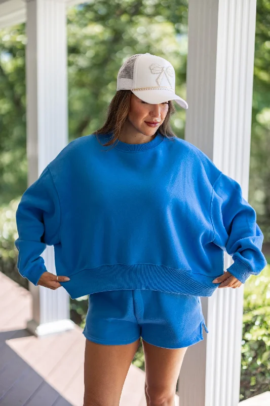 Women’s tunic tops for relaxed style -Casually Extra Blue Knit Sweatshirt