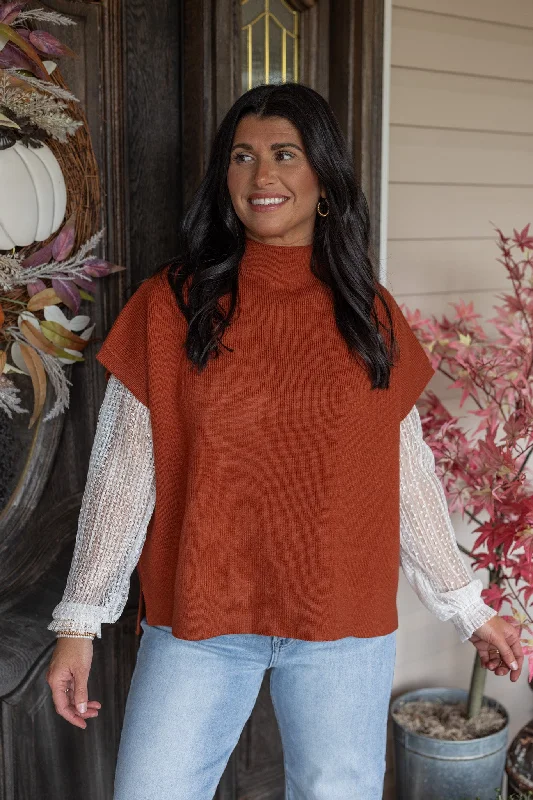 Women’s knit tops for comfortable wear -Thankful Season Copper Knit Top