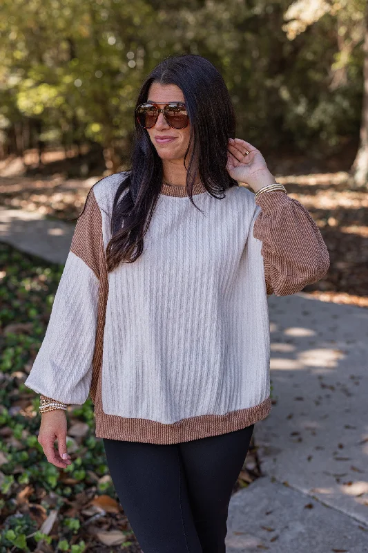 Women’s striped tops for nautical look -Cozy Contrast Cream Colorblock Top