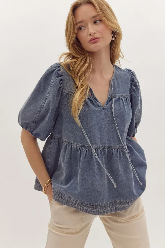 Women’s cropped tops for trendy fashion -Denim Sass Blue Babydoll Top