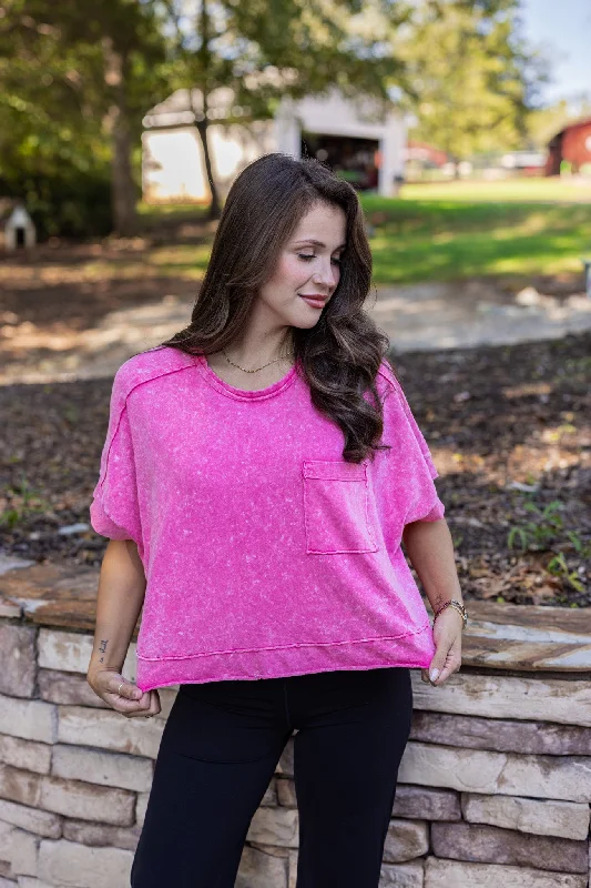 Women’s halter tops for vacation style -Easy Does It Pink Crop Tee