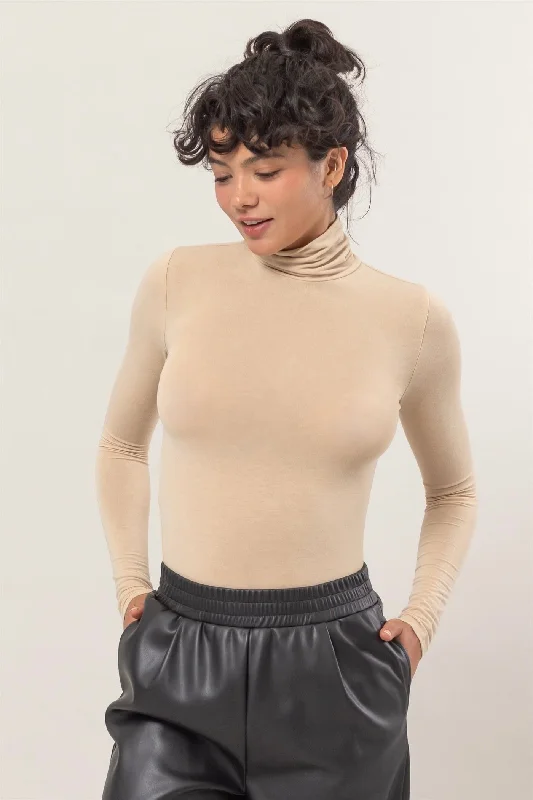 Women’s cropped tops for trendy fashion -Easy Fix Turtleneck Taupe Top