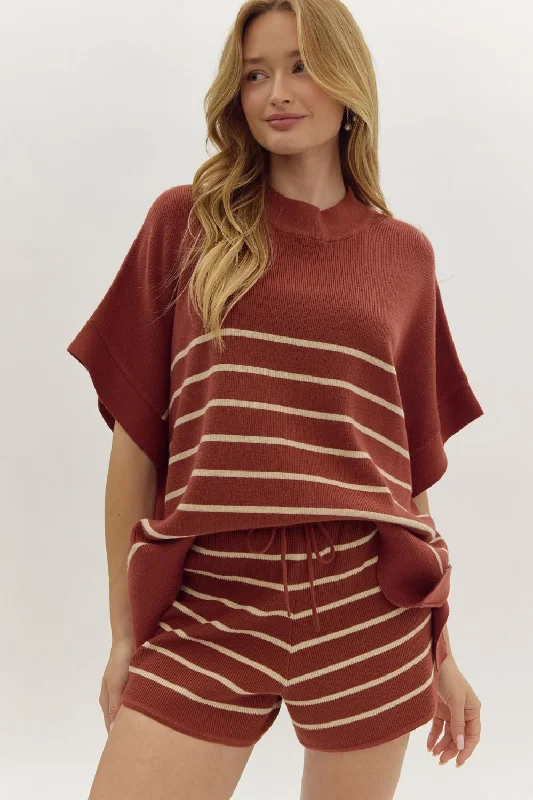 Women’s casual blouse tops for relaxed vibe -Everyday Chic Rust Striped Top