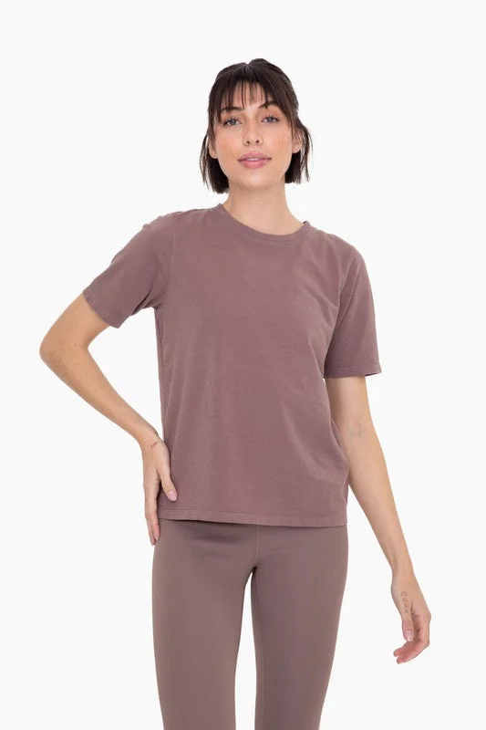 Women’s bell sleeve tops for feminine flair -Mono B Deep Taupe Boxy Tee