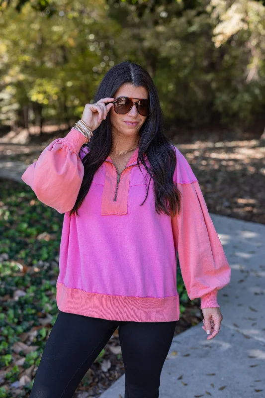 Women’s tunic tops for relaxed style -Saturday Soul Pink Colorblock Sweatshirt