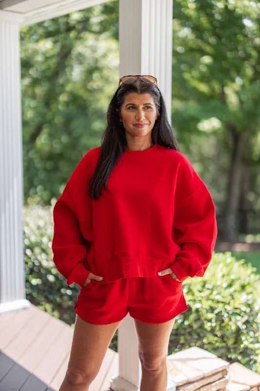 Women’s polo tops for sporty fashion -Casually Extra Red Knit Sweatshirt