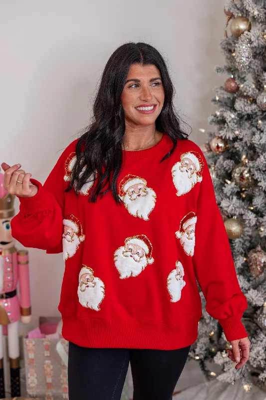 Women’s corduroy tops for fall and winter fashion -Santa Baby Red Sequin Sweatshirt