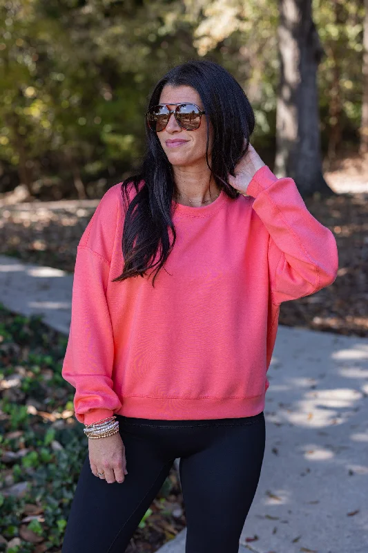 Women’s oversized tops for comfortable fit -Vibrant Scuba Knit Coral Sweatshirt