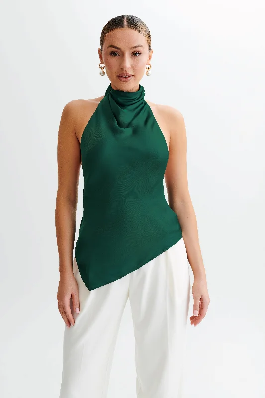 Women’s off-the-shoulder blouse tops for flirty style -Seraphine Satin Halter Top - Forest Green