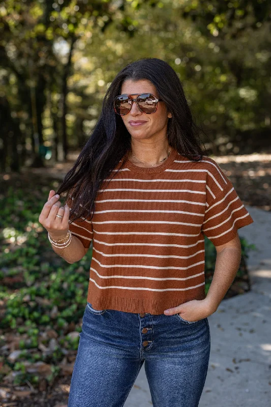 Women’s casual blouse tops for relaxed vibe -Sweet Love Rust Striped Top