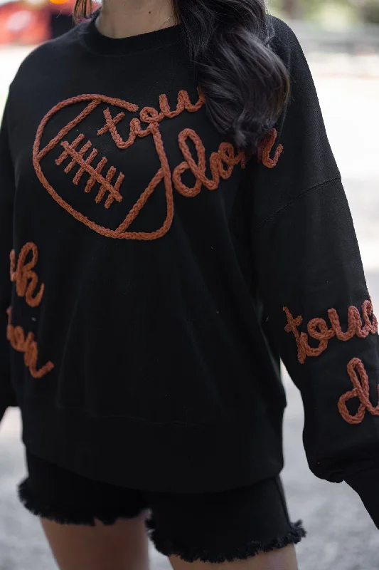 Women’s satin blouse tops for elegant appeal -Touchdown Obsessed Black Football Sweatshirt