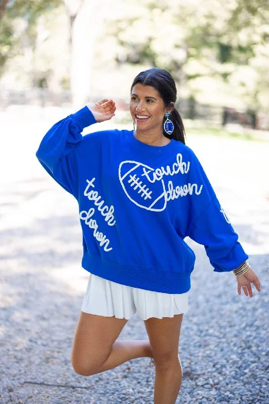 Women’s crochet tops for boho chic look -Touchdown Obsessed Blue Football Sweatshirt