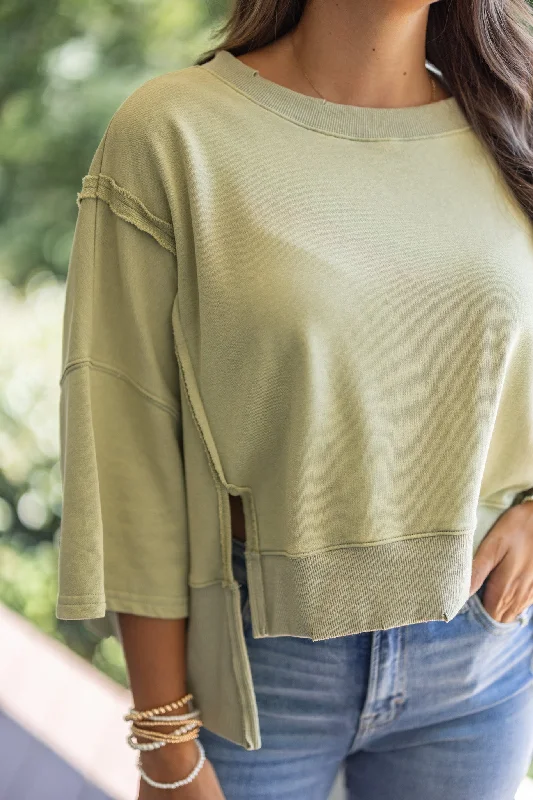 Women’s relaxed fit tops for comfortable wear -Sunset Ready Washed Olive Top