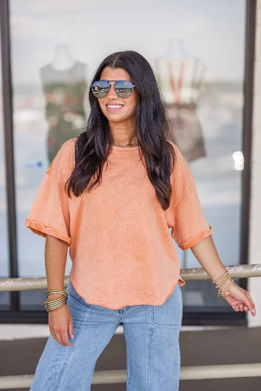 Women’s off-the-shoulder tops for chic look -Everyday Casual Washed Orange Top