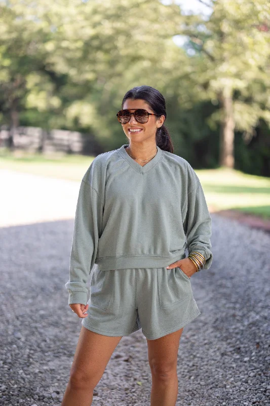 Women’s turtleneck tops for warm layers -Everyday Perfection Washed Pistachio Sweatshirt