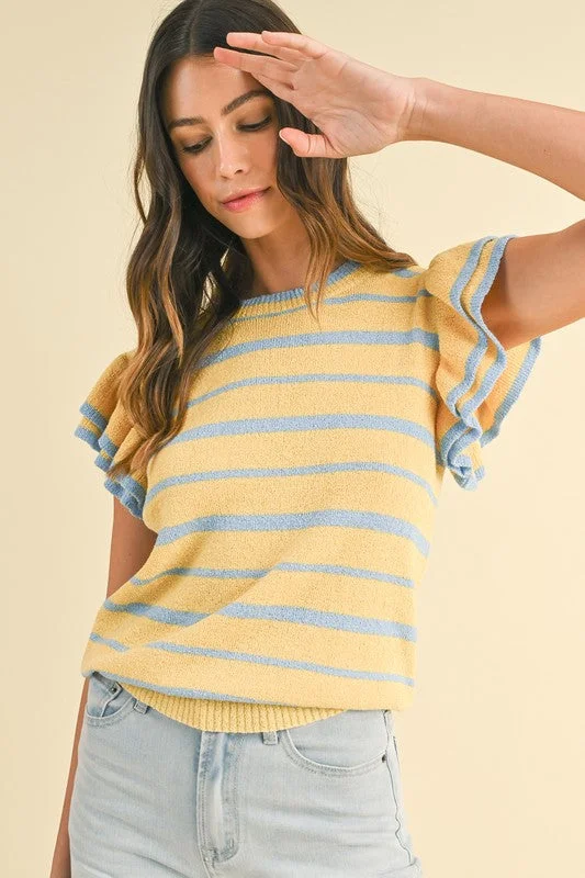 Women’s off-the-shoulder blouse tops for flirty style -Bayside Bash Yellow Striped Top