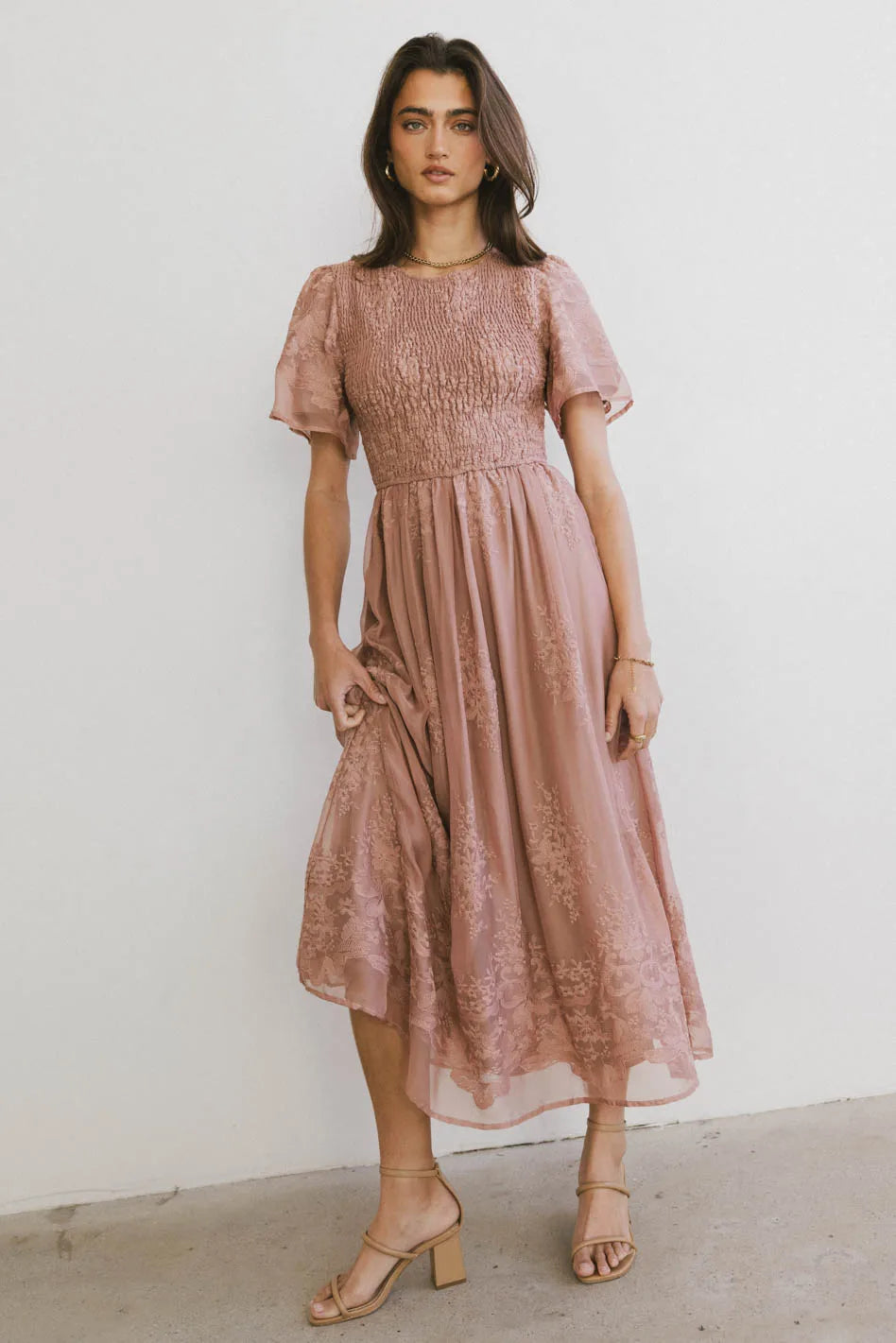 Women’s silk dresses for luxurious feel -Alora Embroidered Dress in Dusty Rose