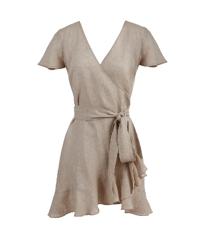 Women’s gathered waist dresses for flattering shape -Amalia Linen Mini Wrap Dress