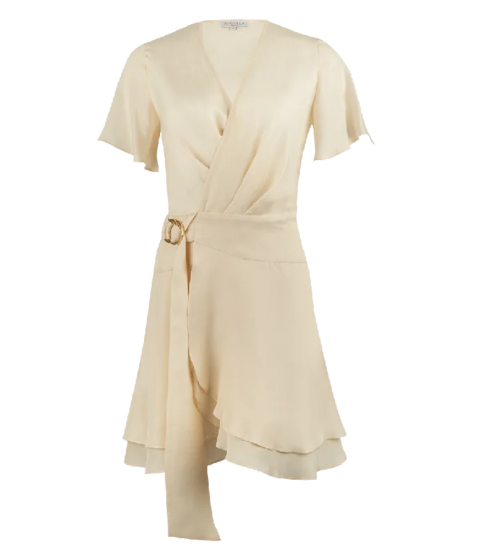 Women’s fitted bodycon dresses for special occasions -Amanda Short Wrap Dress Cream